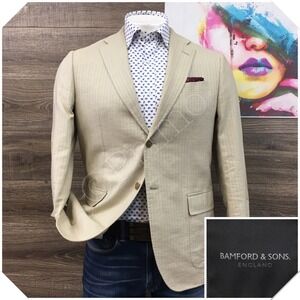 BAMFORD ENGLAND Mens Blazer Sport Coat Casual Jacket Size 40R Cotton Linen Suit